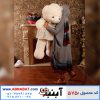 عروسک خرس بزرگ سفید با پیراهن دخترانه خالدار